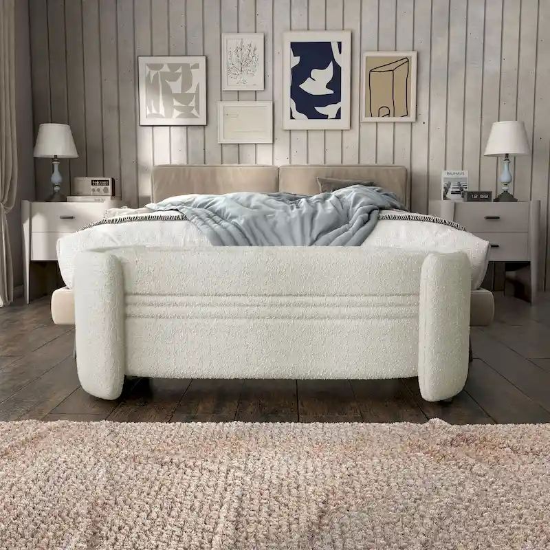 Denhour Contemporary Boucle Storage Bench - DH BASIC Pressice for Bedroom and Entryway