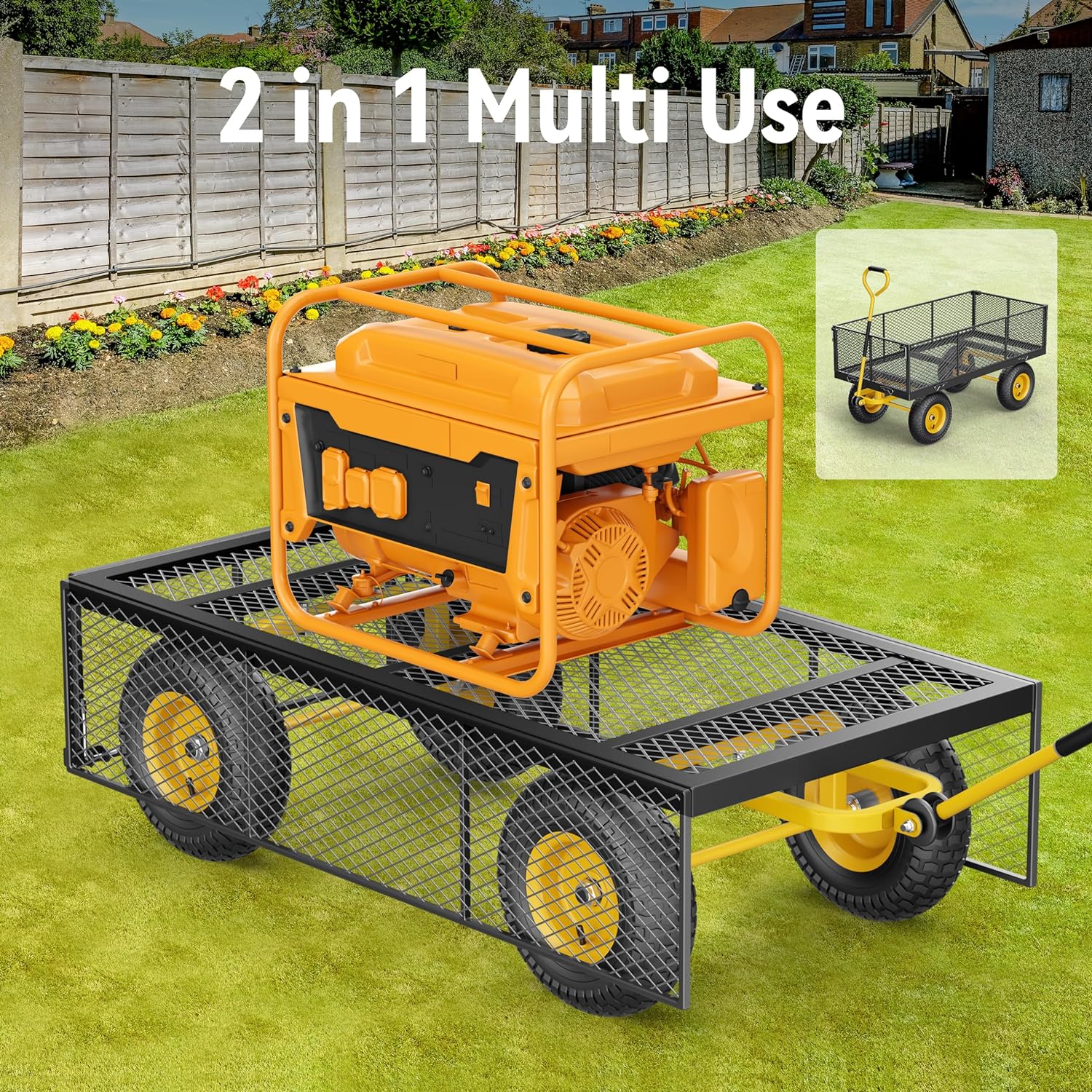 Steel Garden Cart, 2-in-1 1400 lbs Heavy Duty Utility Wagon, with Removable Mesh Sides to Convert into Flatbed, 240° U-Turn 13