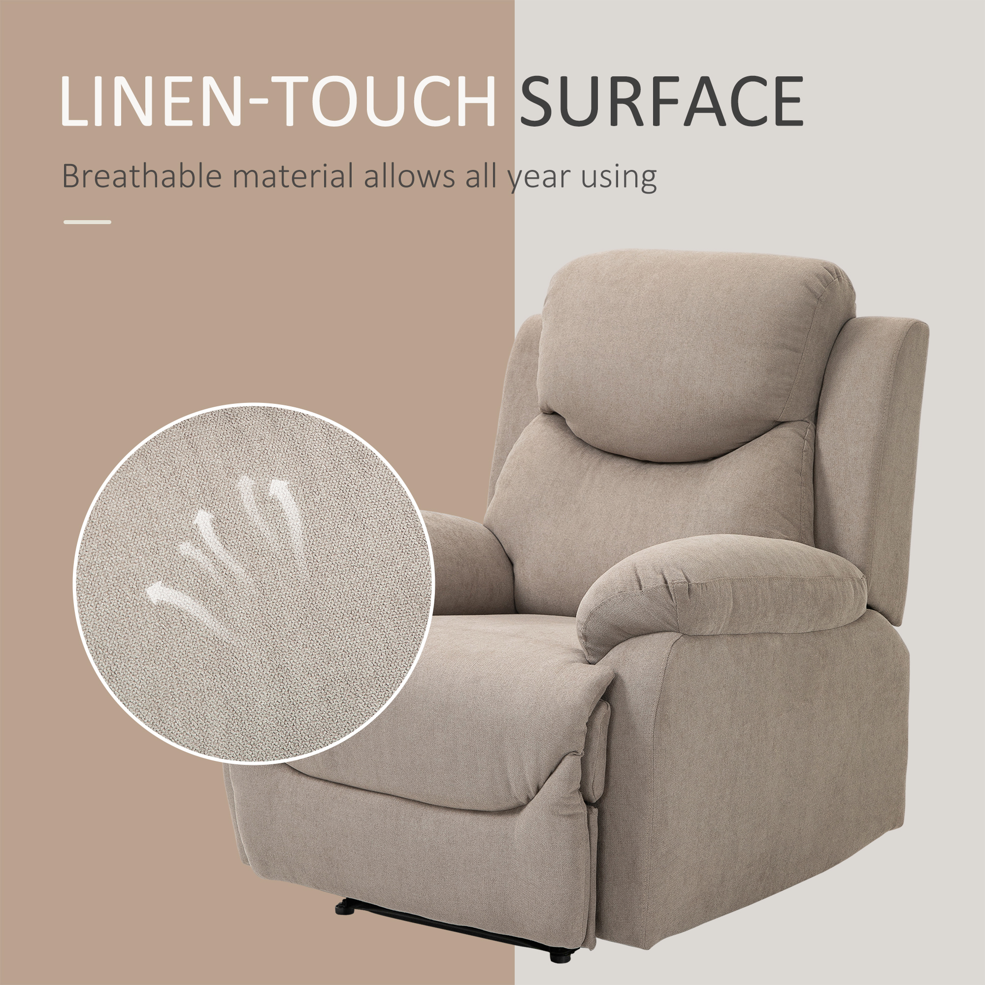 relaxfauteuil enkele sofa ligbed kantelbaar 150 ° TV-fauteuil linnen beige 97 x 96 x 105,5 cm