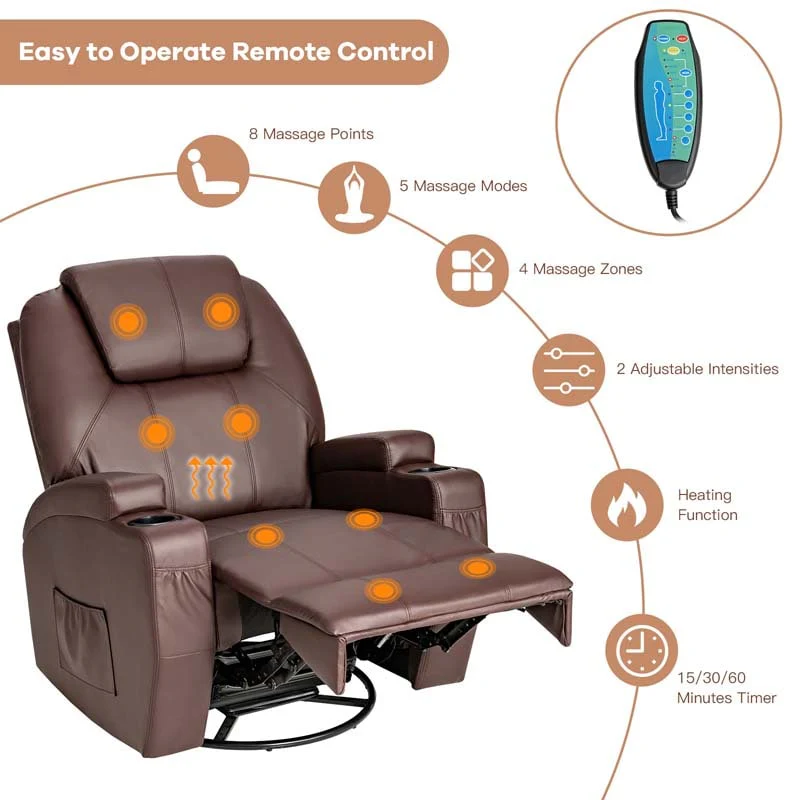 Eletriclife 360-Degree Swivel Massage Recliner Chair with Remote Control