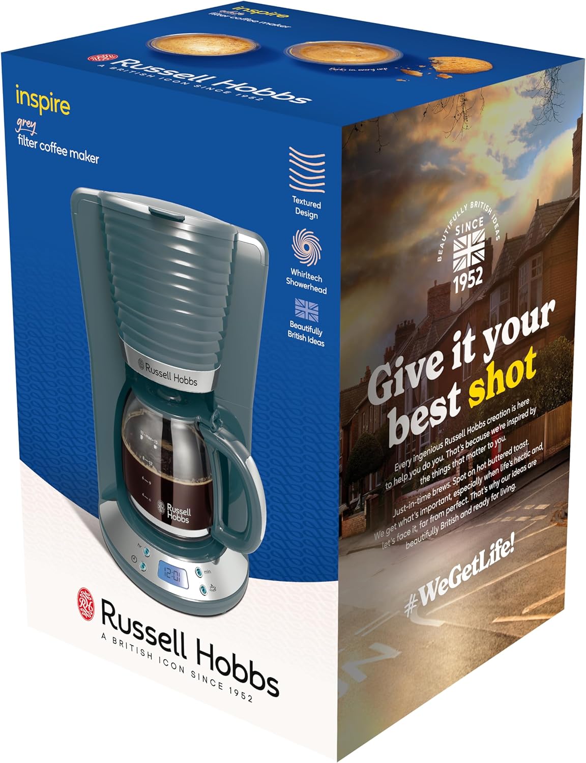Russell Hobbs Inspire Grey Frühstückset Toaster, Wasserkocher und Kaffeemaschine