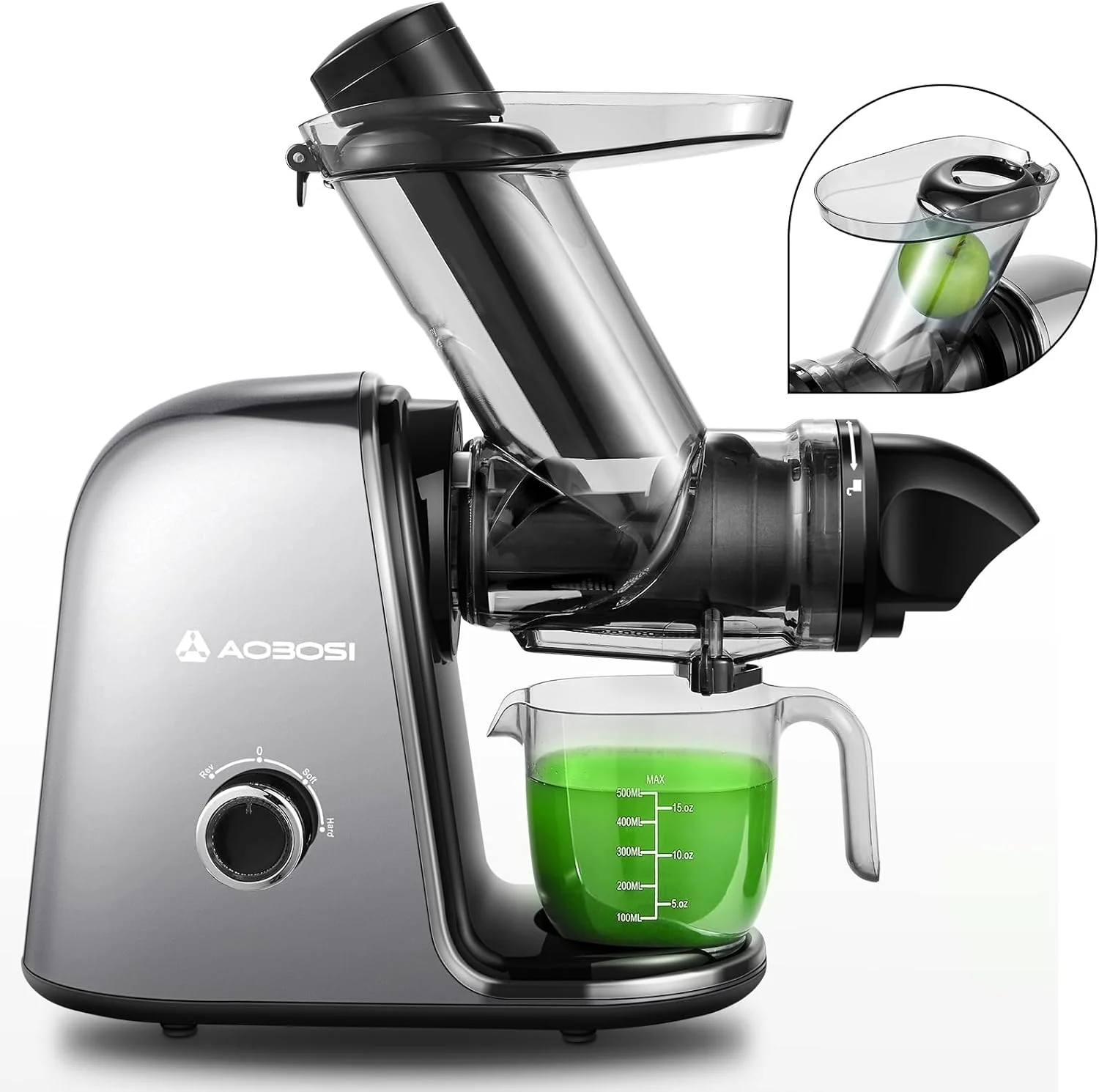 【Novità】 AOBOSI Spremiagrumi Estrattore di Succo a Freddo con 2 Velocità - Estrattore Frutta e Verdura con Coclea a 8 Stadi - Spremiagrumi con Spazzola per la Pulizia e 2 Bicchieri - Spremiagrumi con Funzione di Retromarcia