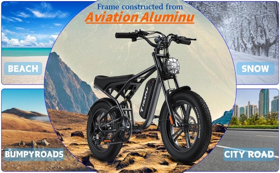 Adult Electric Bike -1500W Peak Power, 30 MPH, 75 Miles. 48V 16Ah Removable Battery. 20 Fat Tires. 7-Speed Gears. Dual Shock Absorbers. Aerospace-Grade Aluminum Alloy. Adaptive Cruise Control. UL2849