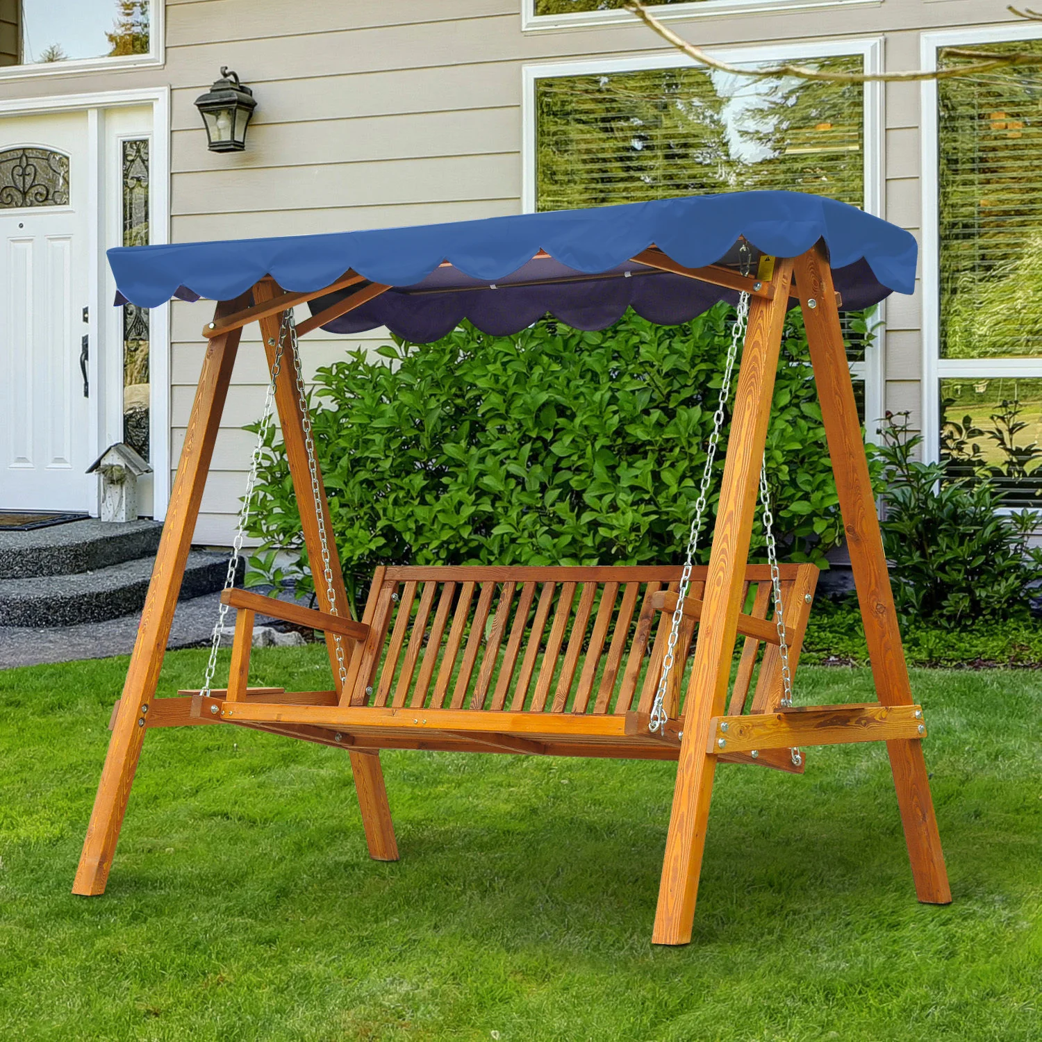 Easycomfort Dondolo da Giardino 3 Posti in Legno con Baldacchino 200x 130x 185cm