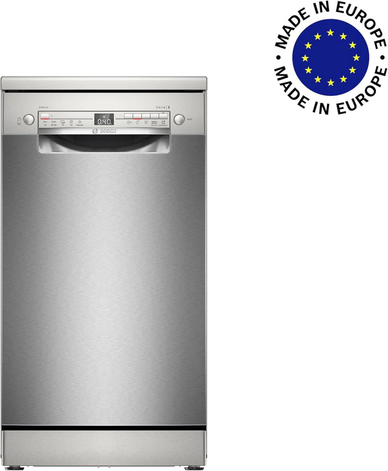 Bosch SPV2IKX10E Serie 2 Lavastoviglie smart a scomparsa totale, larghezza 45 cm, Cestello posate, Extra Asciugatura con la pressione di un pulsante, InfoLight punto luce rosso sul pavimento, AquaStop protezione dai danni causati dall'acqua, Bianco