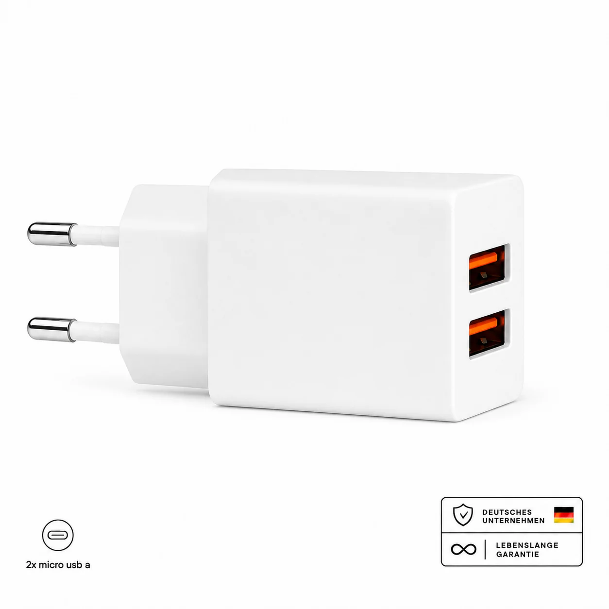 Doppel USB Ladegerät mit Kabel �?2 USB-A Ports Netzteil für iPhone, Samsung & mehr