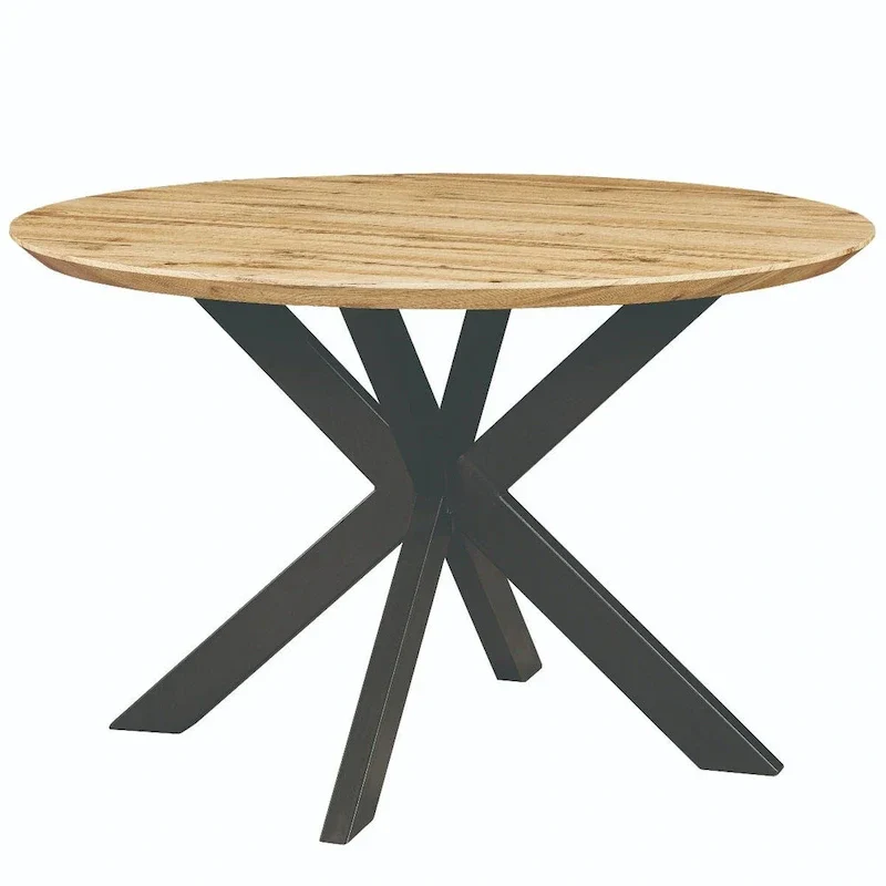 Ravenna 47" Modern Round Wood Dining Table with X-Cross Metal Base for Kitchen and Dining Room