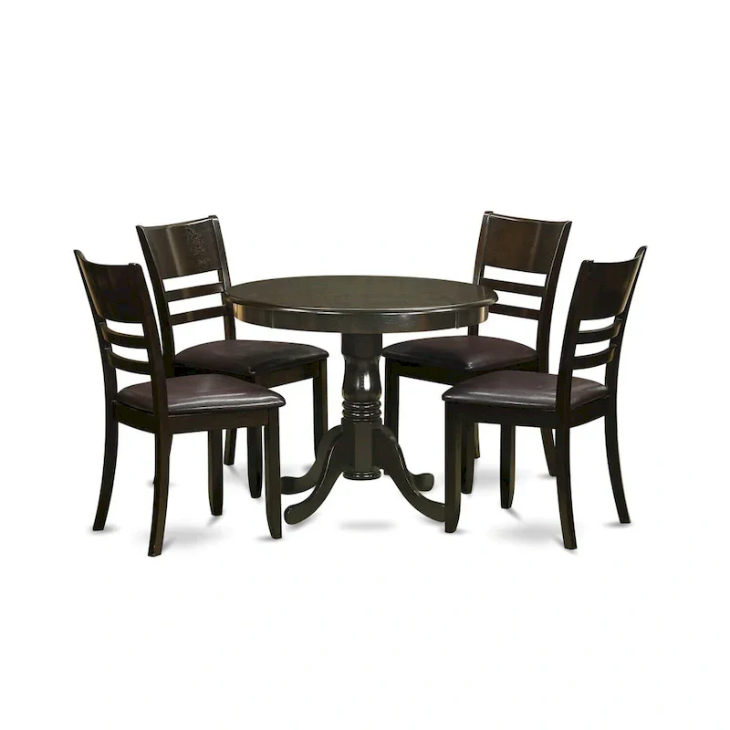 East West Furniture 5-Piece Round Dining Set - Cappuccino Kitchen Table with 4 Chairs (Seat Options Available)
