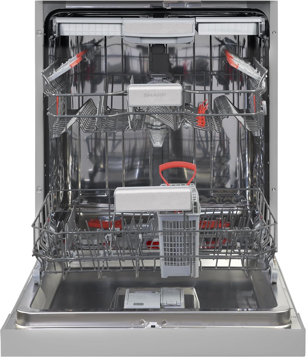 Sharp Unterbau-Geschirrspüler | Spülmaschine 60 cm | 14 Maßgedecke | 8 Programme | AquaStop | Auto-Door | Inverter Motor | AquaGlide + WaterBlade | leise 44 dB | EEK B | QW-NA25GU44BS-DE