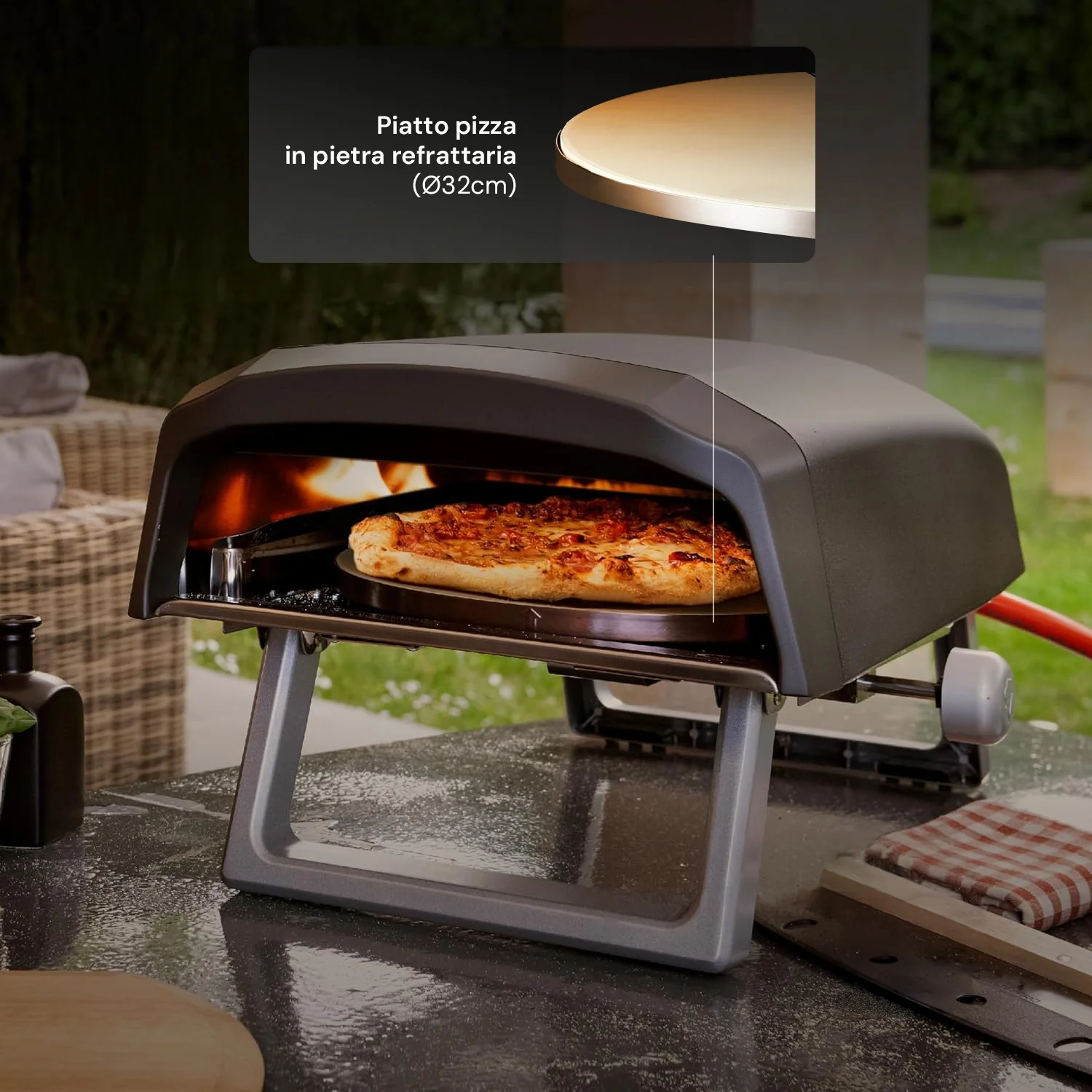 Forno Pizza A Gas Piatto Rotante con Rotella 4000w 64x44x31,5cm