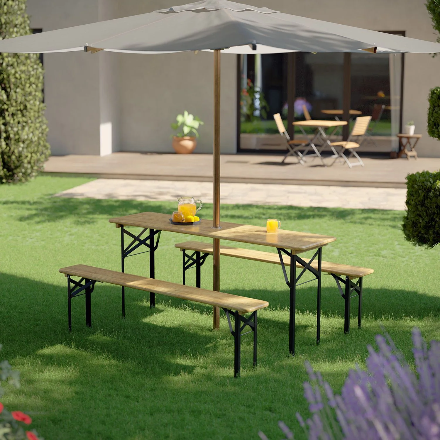 2025 Conjunto de mobiliario plegable para fiestas Bichl de 3 piezas en madera