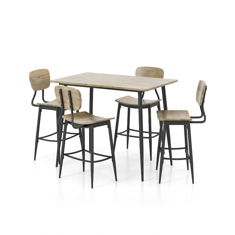 Counter Height Dining Table Set with 4 Chairs and Metal Frame