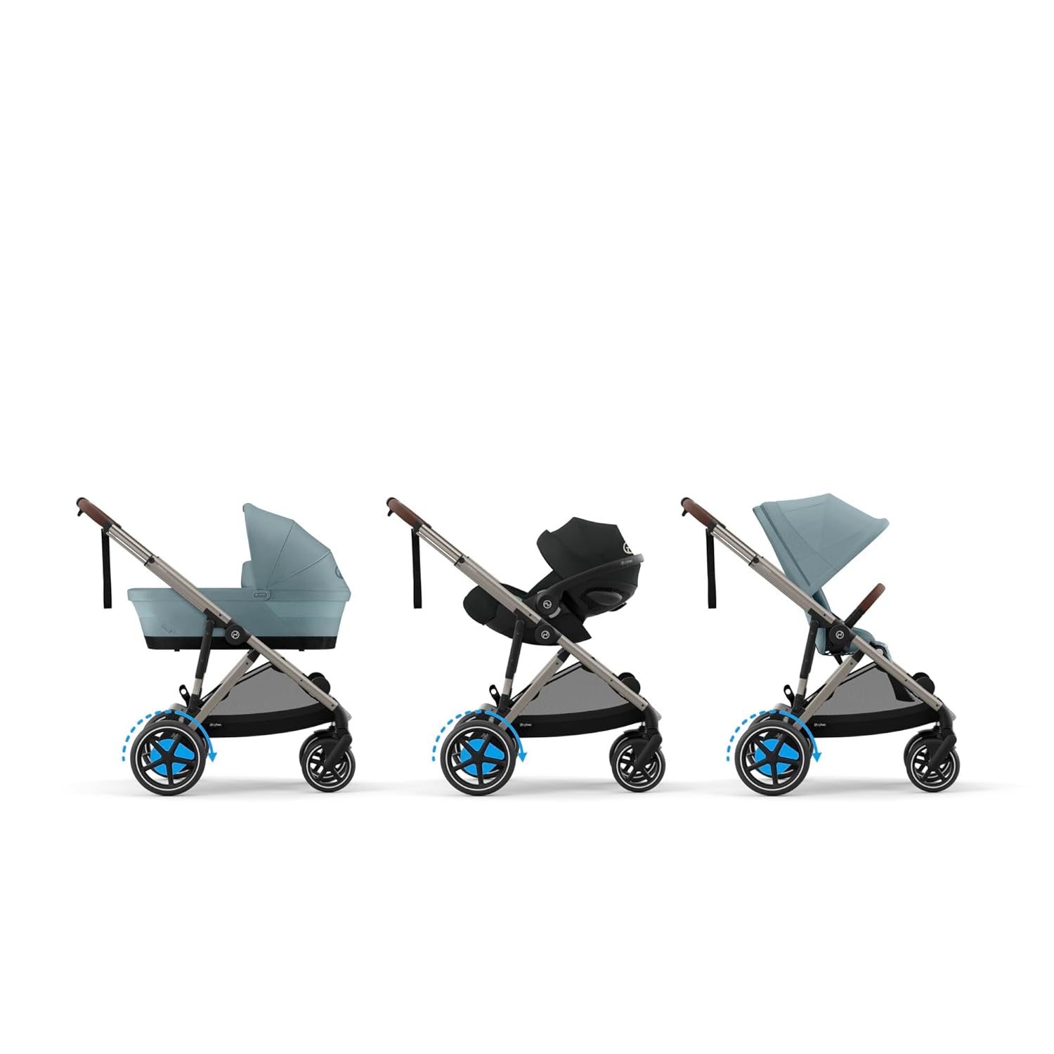 CYBEX Gold Kinderwagen e-GAZELLE S, Ab Geburt bis ca. 4 Jahre, Max. 22 kg (Single-Modus) / 2x 22 kg (Duo-Modus), All-in-1-System mit E-Antrieb und 20+ Konfigurationen, Moon Black