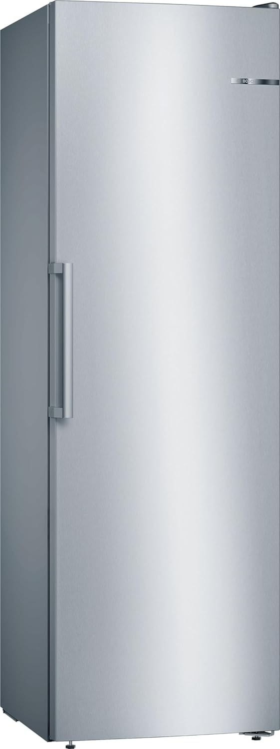 Bosch - Congelador Vertical NoFrost, Serie 4, alto 186 x ancho 60 cm, 242 L, Cajones BigBox para alimentos grandes, Sistema Multiairflow, Acero, GSN29VIEP