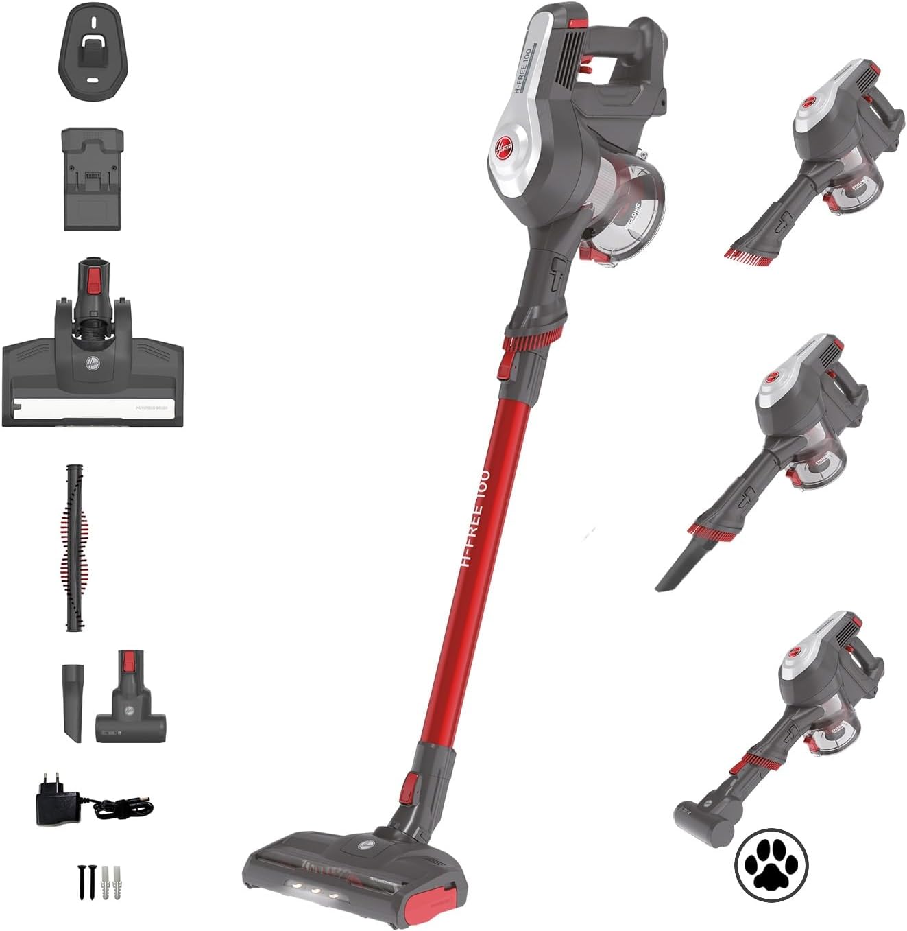 Hoover Akku-Staubsauger Tierhaare H-FREE 100 PETS ohne Beutel + Tierdüse I bis 40 Min. Laufzeit I Staubsauger kabellos mit LED, XL Staubbehlter & Parkfunktion I Akkusauger mit Fugendüse & Staubbürste