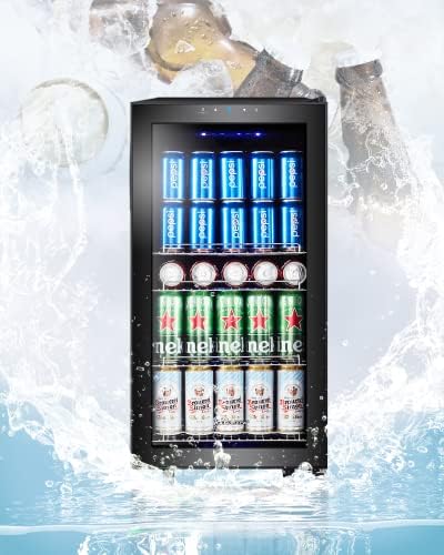 Kalamera Getränkekühlschrank, Bierkühlschrank mit Touch-Bedienfeld, 3-18°C Kühlzone, Flaschenkühlschrank 86 Liter, Blaue LED-Innenbeleuchtung, 41 dB, KRC-86GE