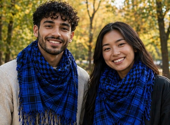 Black And Royal Blue Arab Shemagh Houndstooth Scarf 2082