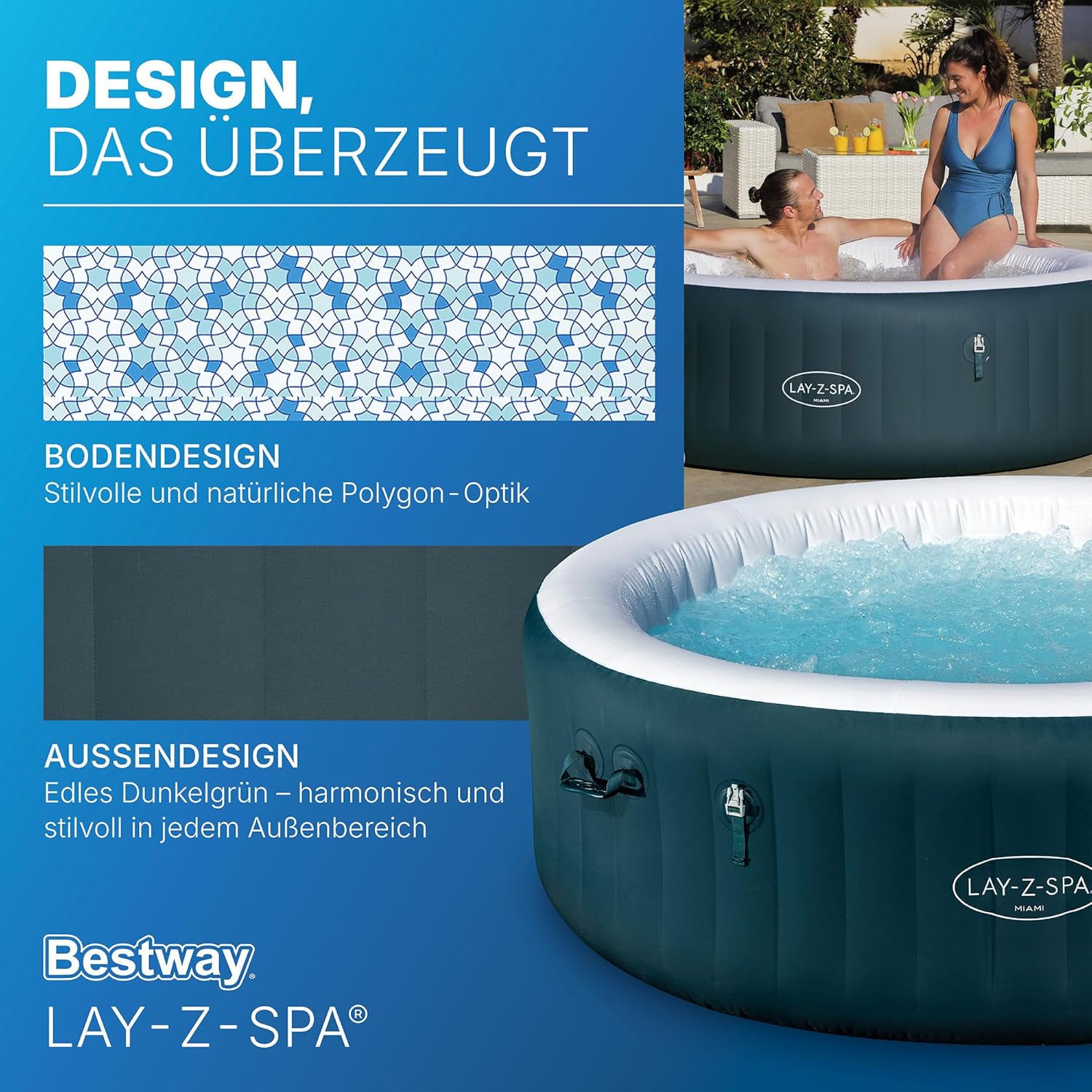 Bestway® Lay-Z-SPA® Energiespar-Whirlpool Miami AirJet™ für 6 Personen Ø 196 x 66 cm, Dunkelgrün