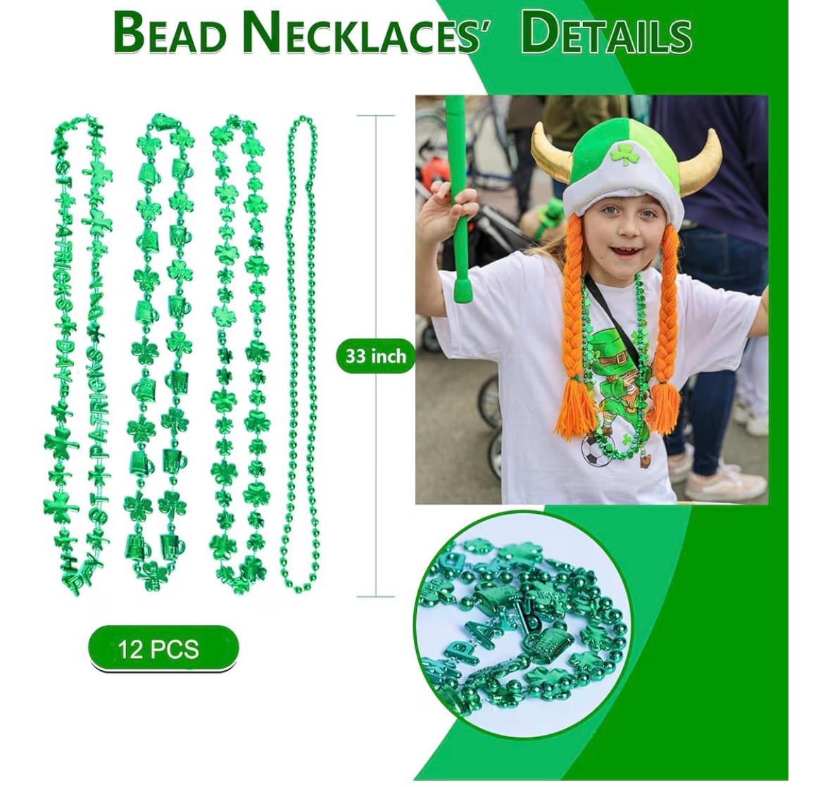 St. Patricks Day JUMBO Beads Wholesale | Shamrock Beads | 6693D 12 PACK