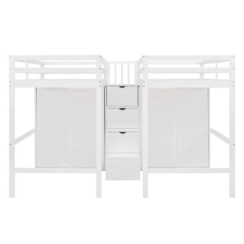 Double Twin Loft Beds with Wardrobes and Staircase