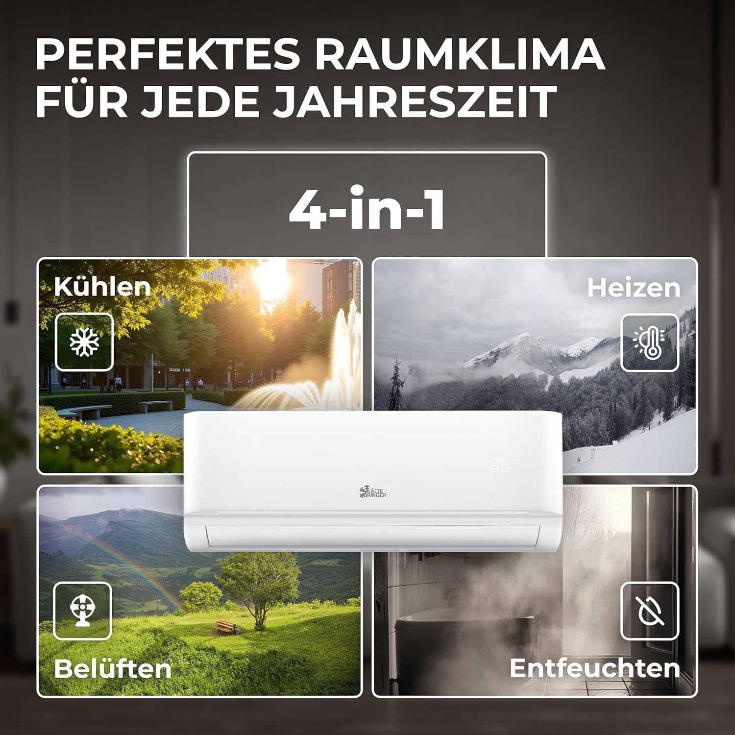 Kältebringer Multisplit Klimaanlage 3 Innengeräte - 27000 BTU - 7,9 kW - Inverter Klimagerät mit Heizfunktion, WiFi und App - sehr leise & energiesparend - Kühlen, Heizen, Lüften, Entfeuchten