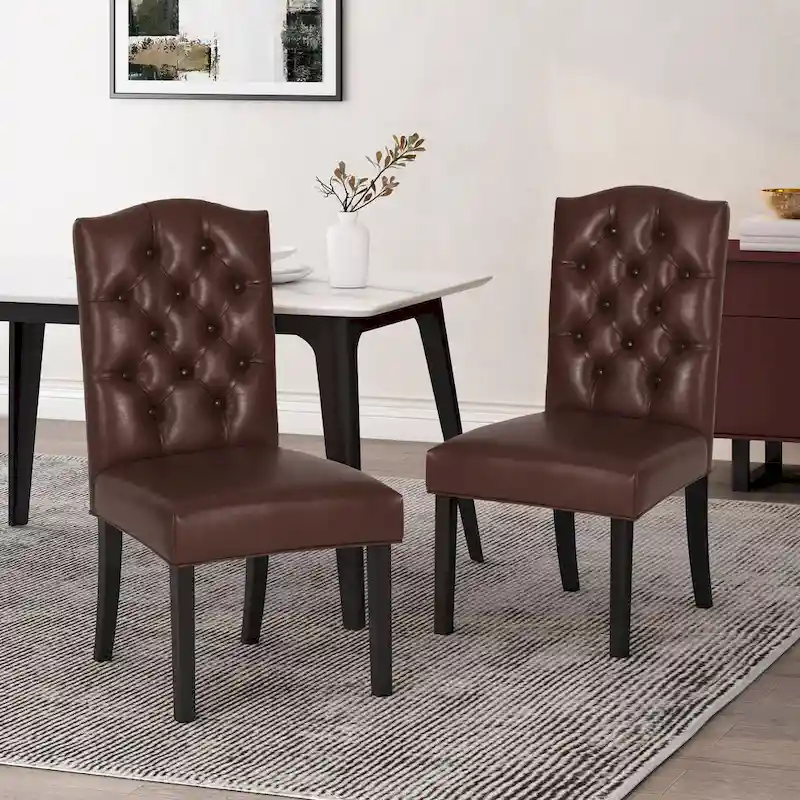 Set of 2 Harriet Modern Tufted Faux Leather Dining Chairs by Christopher Knight Home - Dimensions: 21.5" L x 25.75" W x 41.5" H