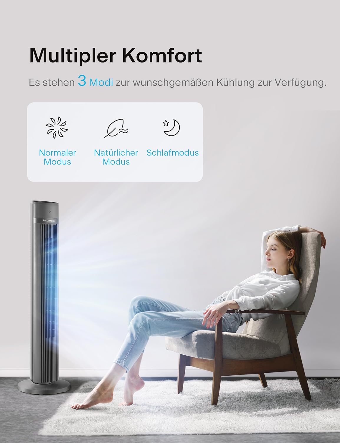 PELONIS Luftkühler mit Wasserkühlung, Klimaanlage Mobil, 5L Ventilator mit Wasserkühlung, Klimagert Luftbefeuchter mit Fernbedienung, 355m/h Klimaanlage Ohne Abluftschlauch