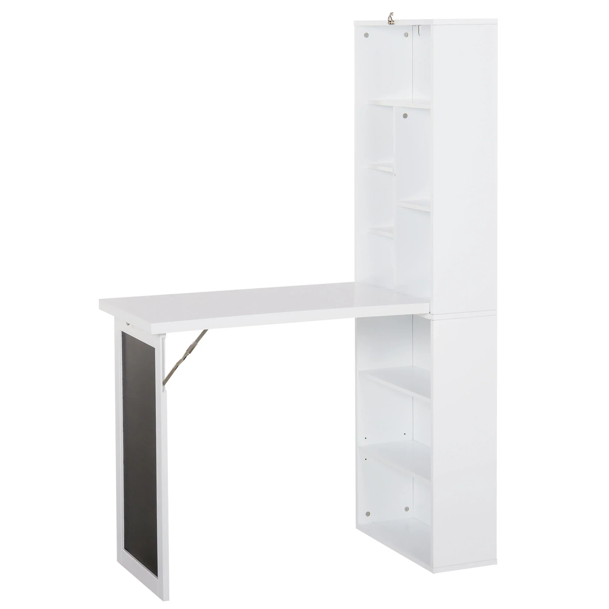 Escritorio de Ordenador de Pared – Mesa de Estudio Abatible con Pizarra y Estantería, Blanco