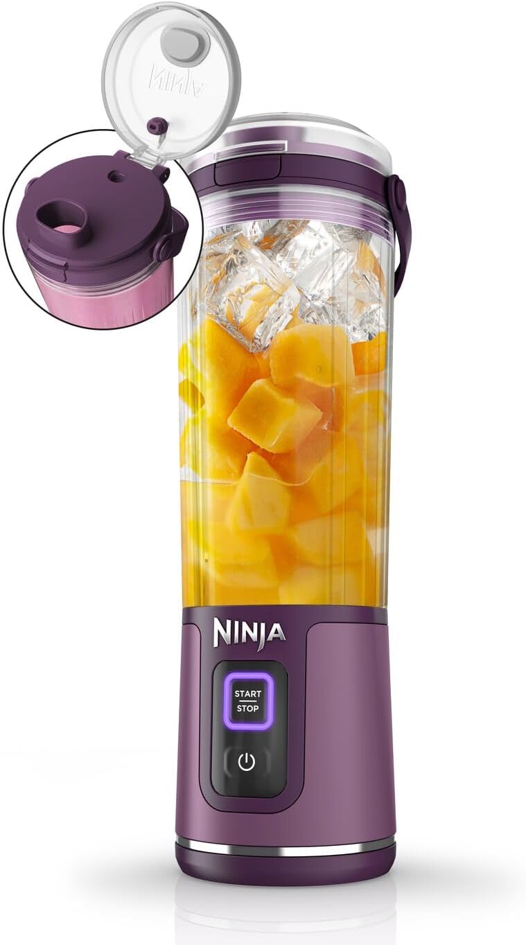 Ninja Blast bärbar mixer, 530 ml, läckagesäkert lock och pip, kraftfull sladdlös minimixer, laddningsbar, smoothies, proteinshakes, mixar is och fryst frukt, denimblå, BC151EUNV
