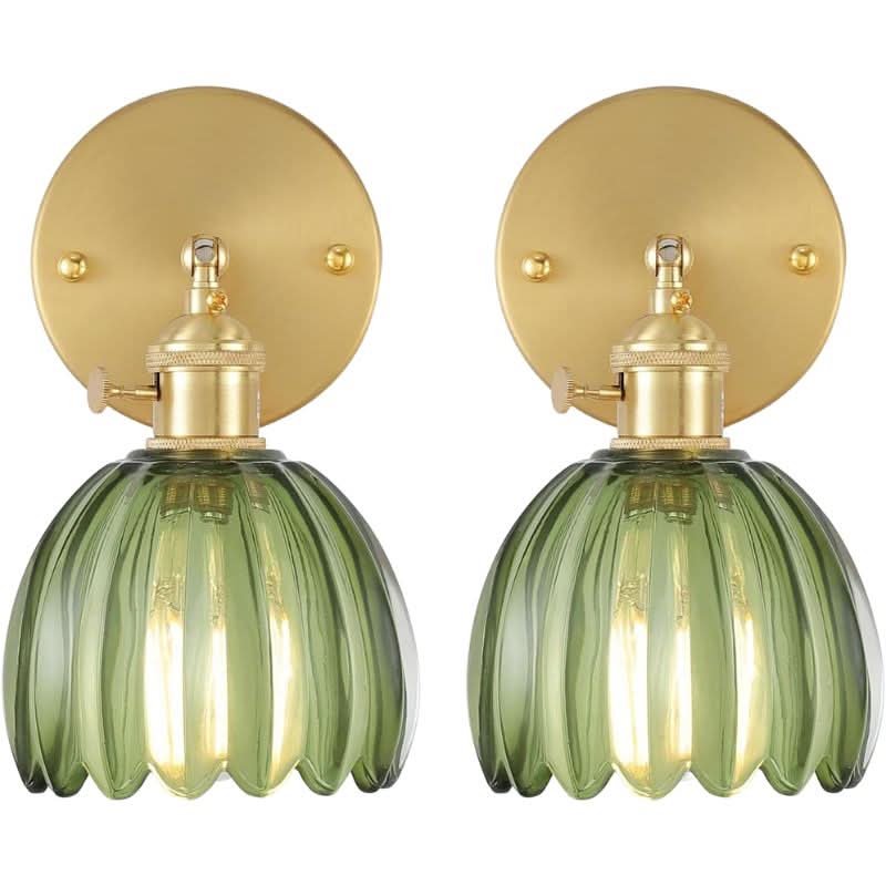 Iluminating Wireless Wall Light - Includes 2 Free Bulbs & Dimmable Brass & Glass Sconce