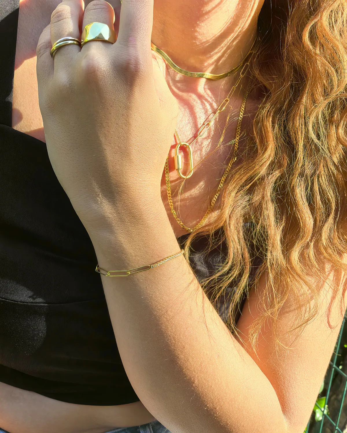 Duality Tennis & Paperclip Bracelet – 18K Gold