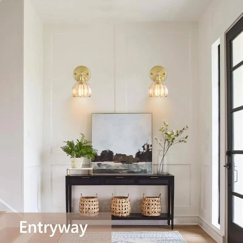 Iluminating Wireless Wall Light - Includes 2 Free Bulbs & Dimmable Brass & Glass Sconce