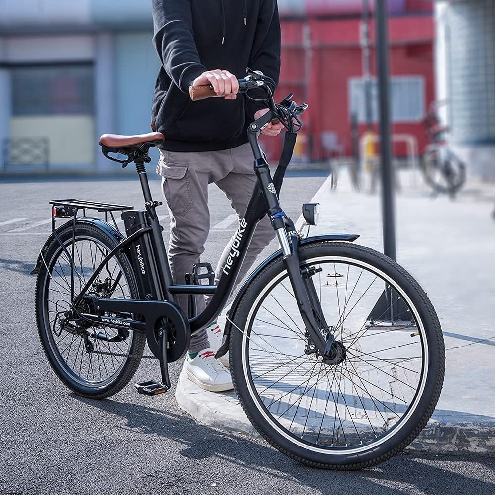 Heybike Cityscape Electric Bike 350W(Peak 500W) Electric City Cruiser Bicycle Up to 40 Miles Removable Battery, 7-Speed and Dual Shock Absorber, 26 Electric Commuter Bike for Adults