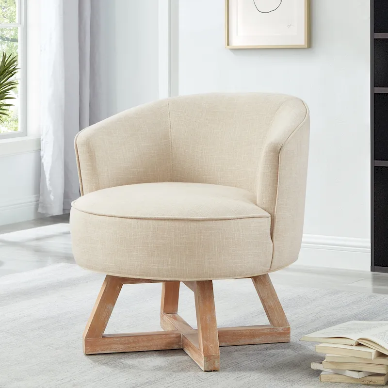 Contemporary 27-Inch Beige Linen Swivel Barrel Chair