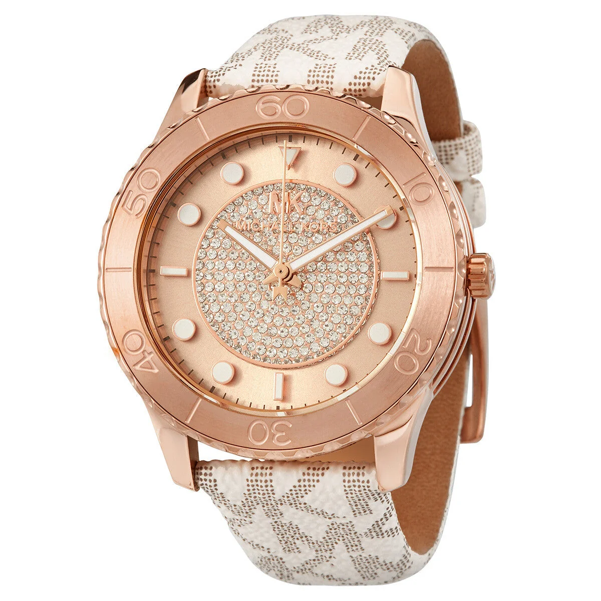 Michael Kors Oversized Runway Dive Pavé Rose Gold-Tone and Logo Women's Watch - MK6980