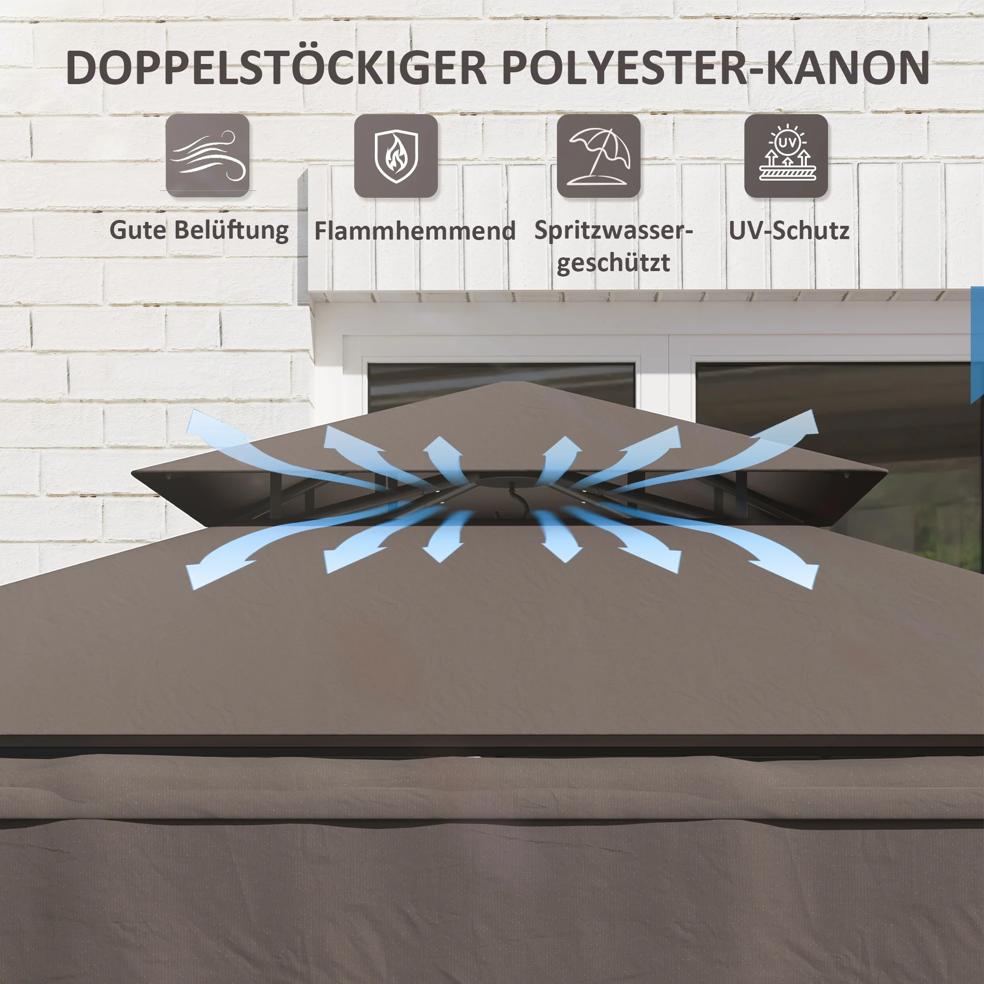 Outsunny Grillpaviljoen 242x149x248 cm Waterafstotend Vlamvertragend Tuinpaviljoen met Dubbellagig Dak Koffie