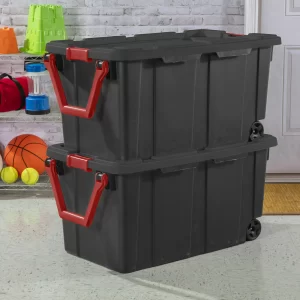 Sterilite 40 Gallon Wheeled Industrial Tote Plastic. Black. Set of 2