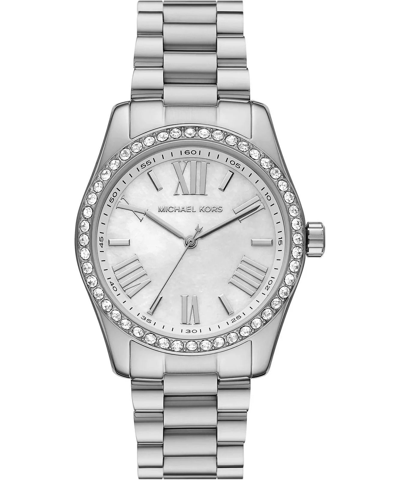Michael Kors Lexington Crystals White Dial Silver Steel Strap Women's Watch - MK1087