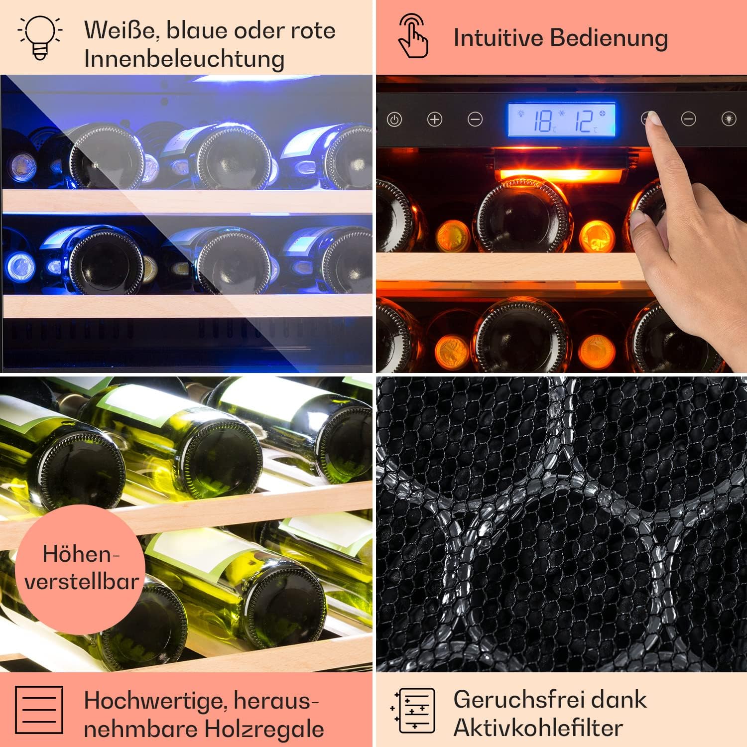 Klarstein Einbau-Weinkühlschrank, 2 Zonen Getränkekühlschrank Klein, Kleiner Weinschrank 129L, Wein-Kühlschrank Klein mit Glastür, Indoor/Outdoor Flaschenkühlschrank, Wine Fridge für 43 Flaschen