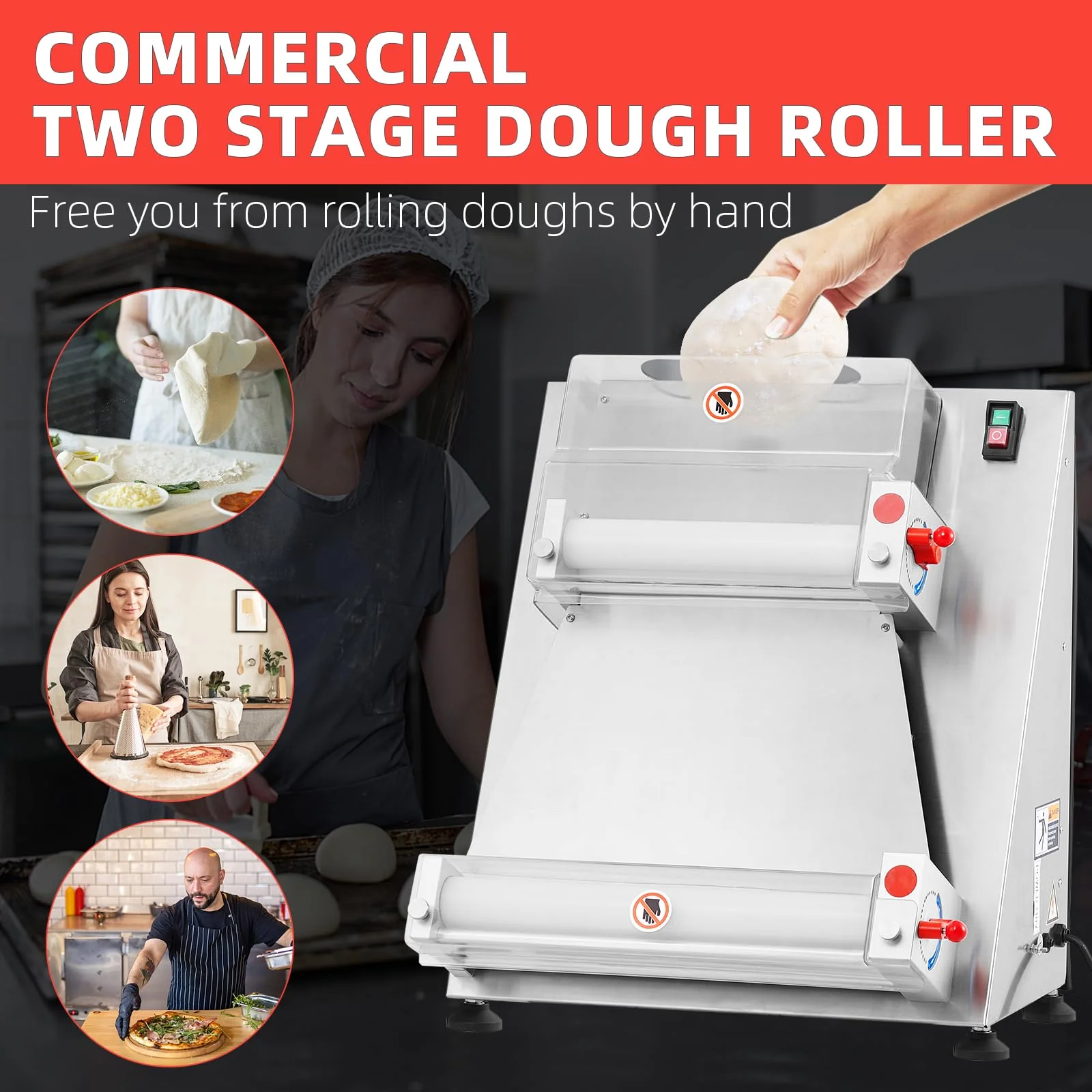 Garvee Commercial Pizza Dough Roller Sheeter, Max 16