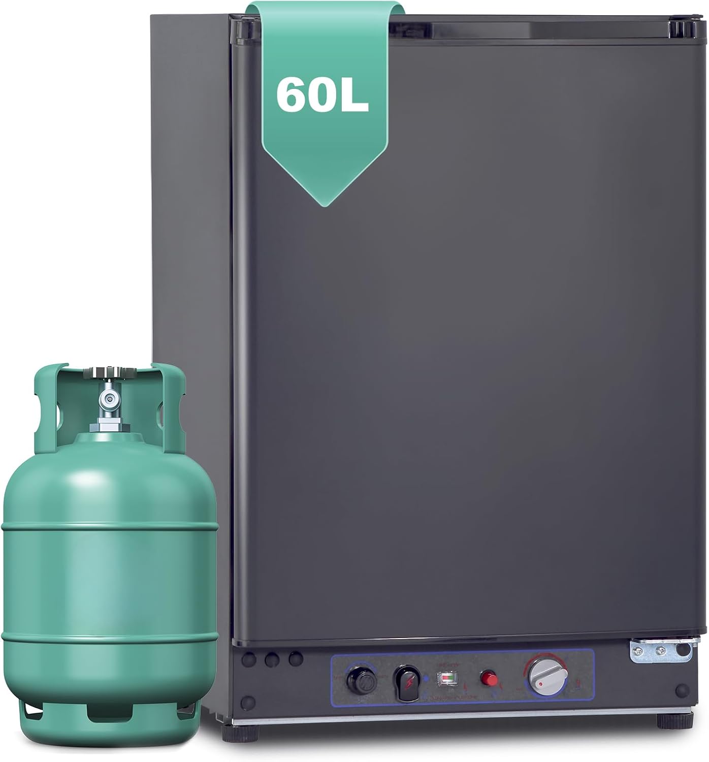 SMETA Nevera Pequeña 12V 220V Gas, Nevera Trivalente 60L para Furgoneta, Nevera de, Camper, Caravana, RV, Camión, Yate, Mini Frigorífico Silencioso, Negro