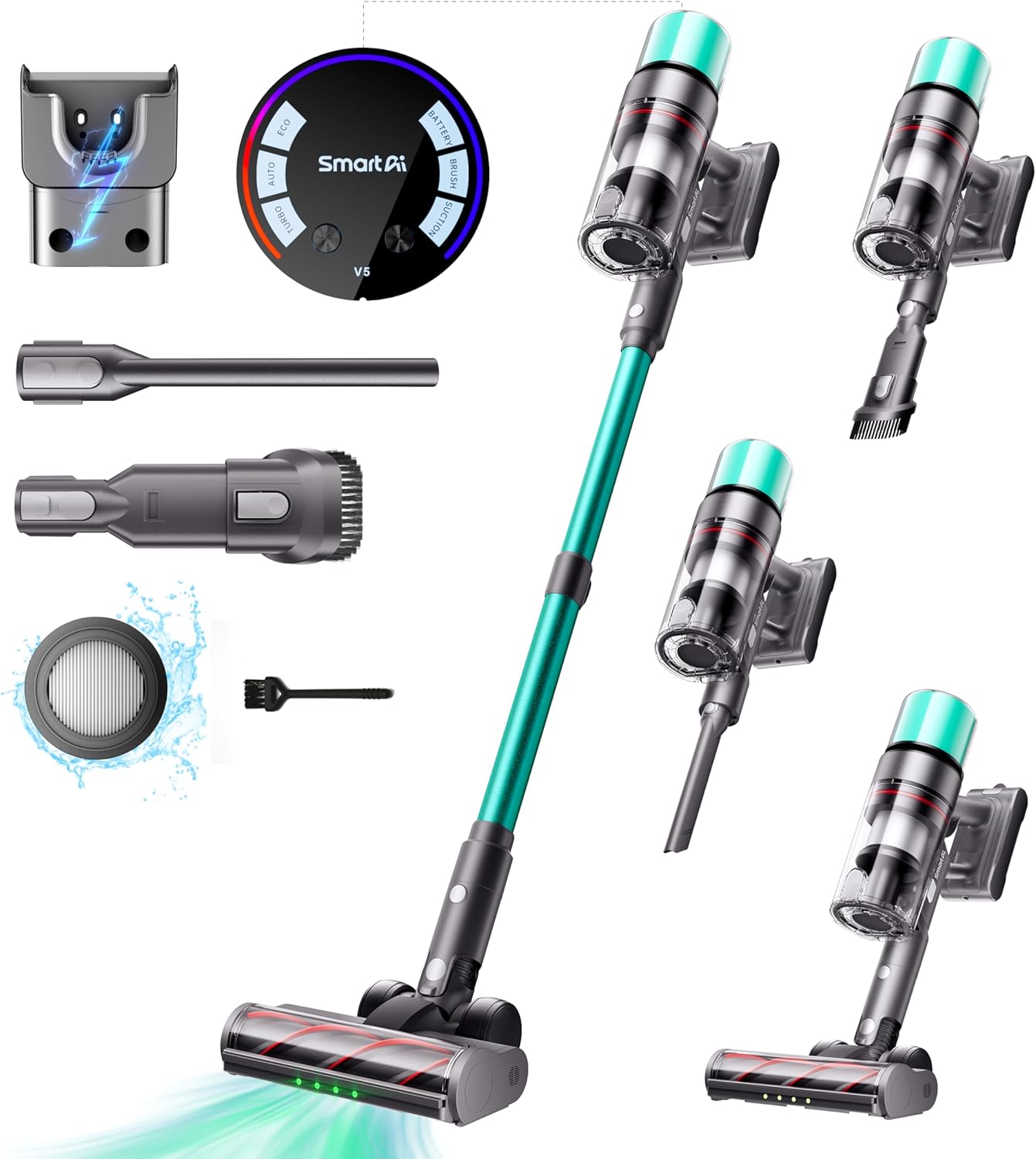 V5 Sladdlös Dammsugare, 50 kPa/600 W/70 Min Fristående, Ultralätt Batteritid med Automatiskt Läge För Mattor, Djurhår och Hårda Golv
