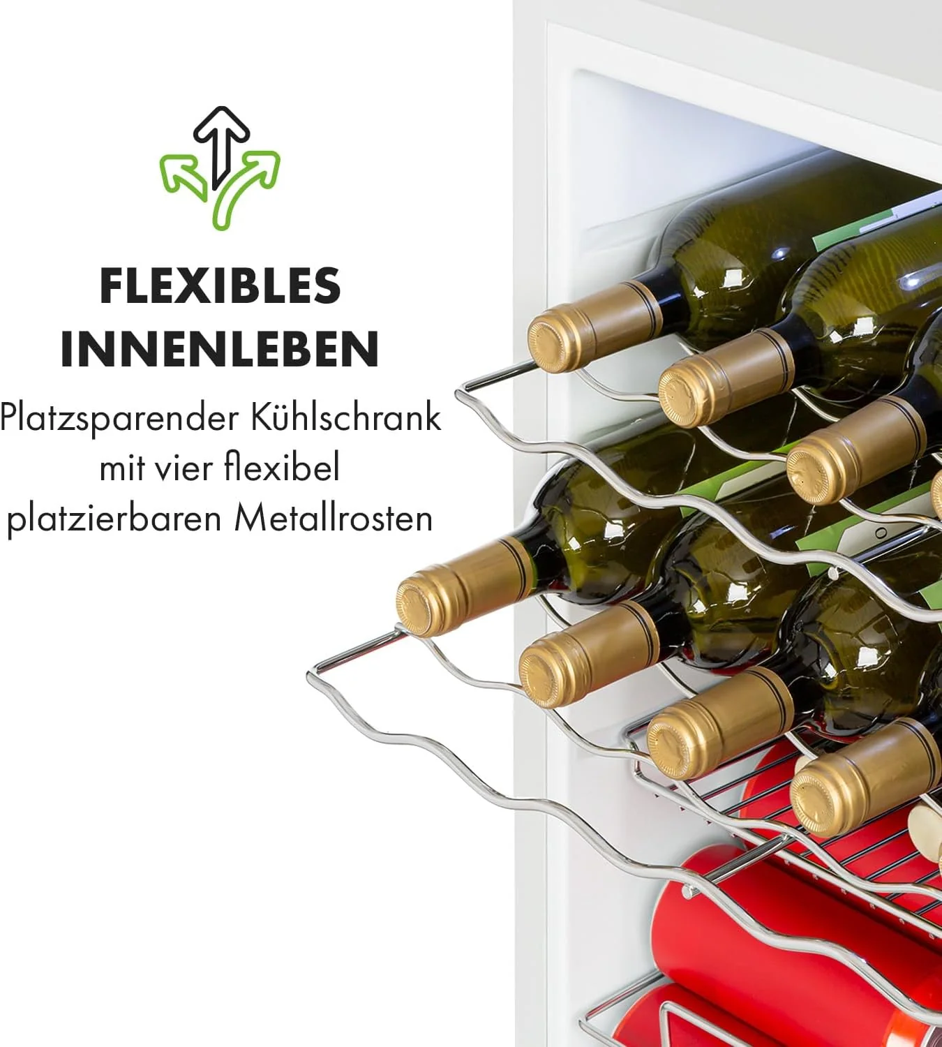 Klarstein Mini Koelkast met Glazen Deur voor Kamer, Drankenkoelkast met Verstelbare Planken, Klein 80 Liter, Indoor/Outdoor Koelkast Stil