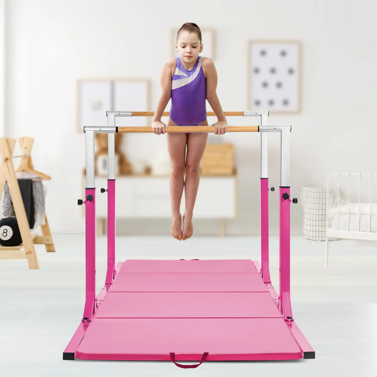 Gymnastics Parallel Bars, Double Horizontal Bar with Adjustable Width & 11-Level Heights, 120kg Weight Capacity