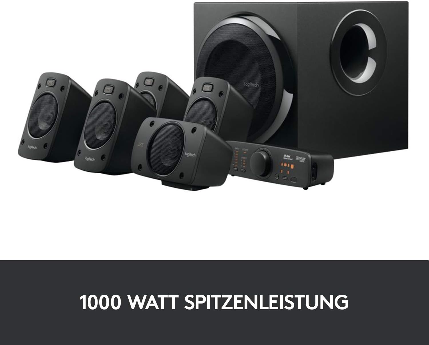 Logitech Z906 5.1 Sound System, Lautsprecher mit 1000 Watt Surround Sound, THX, Mehrere Audio-Eingänge, Fernbedienung, EU Stecker, PC/PS4/Xbox/Stereo-Anlage/TV/Smartphone/Tablet - Schwarz