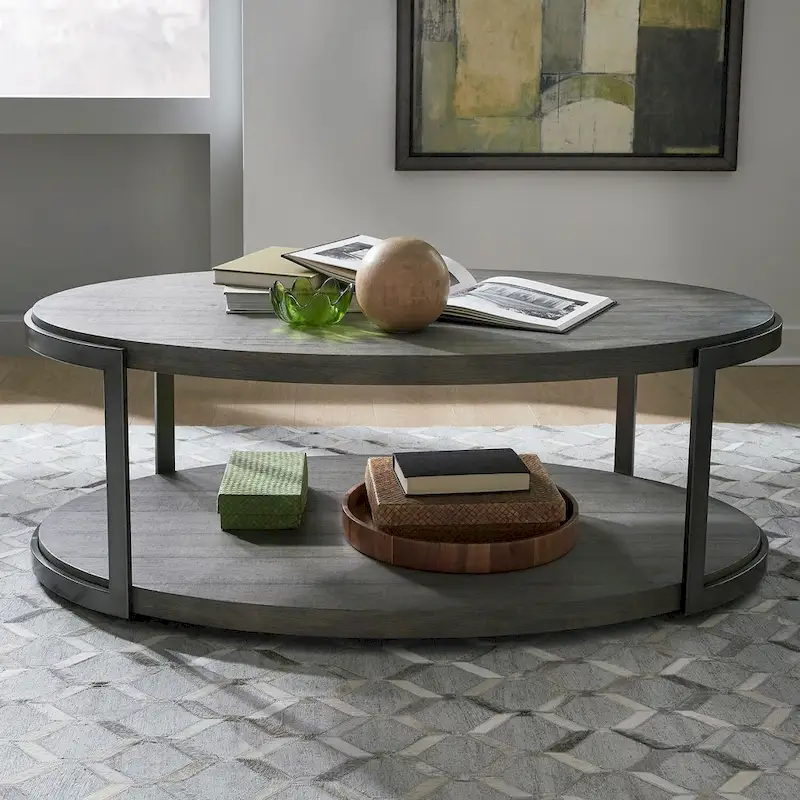 Contemporary Gauntlet Gray Oval Coffee Table