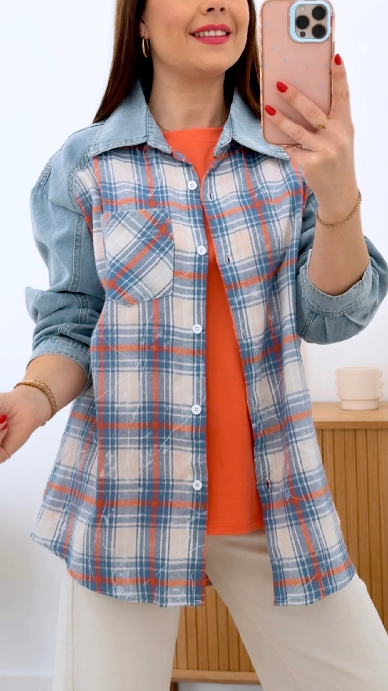 CAMISA COMBINADA MANGAS DENIM