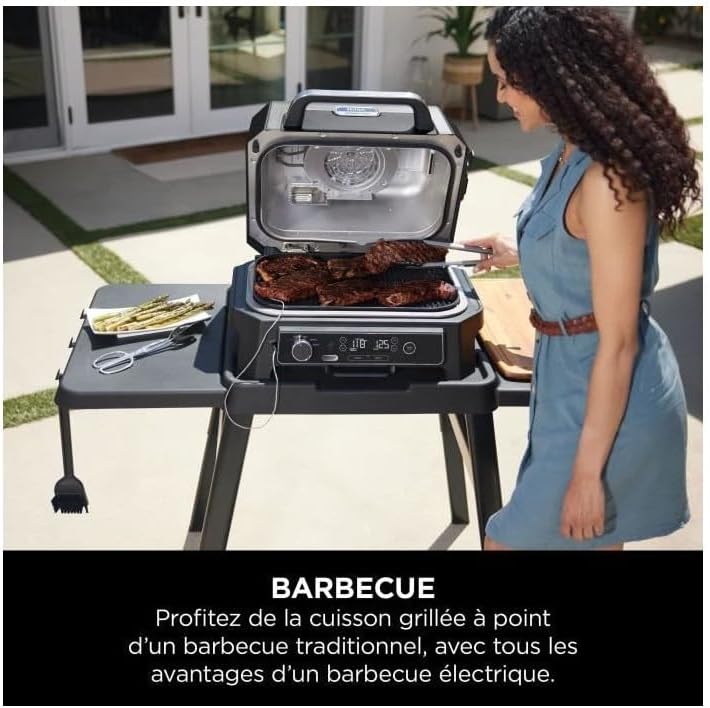 Ninja Woodfire Electric BBQ Grill & Smoker & Air Fryer, 7-in-1 Outdoor BBQ Grill, Air Fry, Smoke, Roast, Bake and more, Weather Resistant, Non-Stick, Portable, Electric, Grey/Black OG701EU