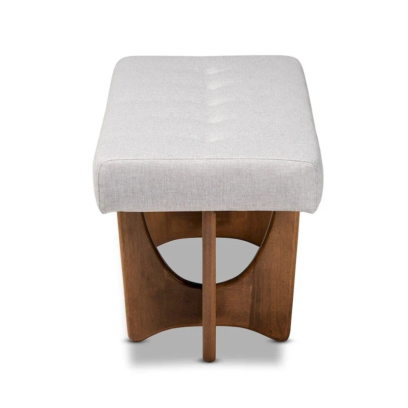 Theo Mid-Century Modern Fabric Upholstered Walnut Finished Bench - 17.9 High x 48.8 Wide x 18.3 Deep