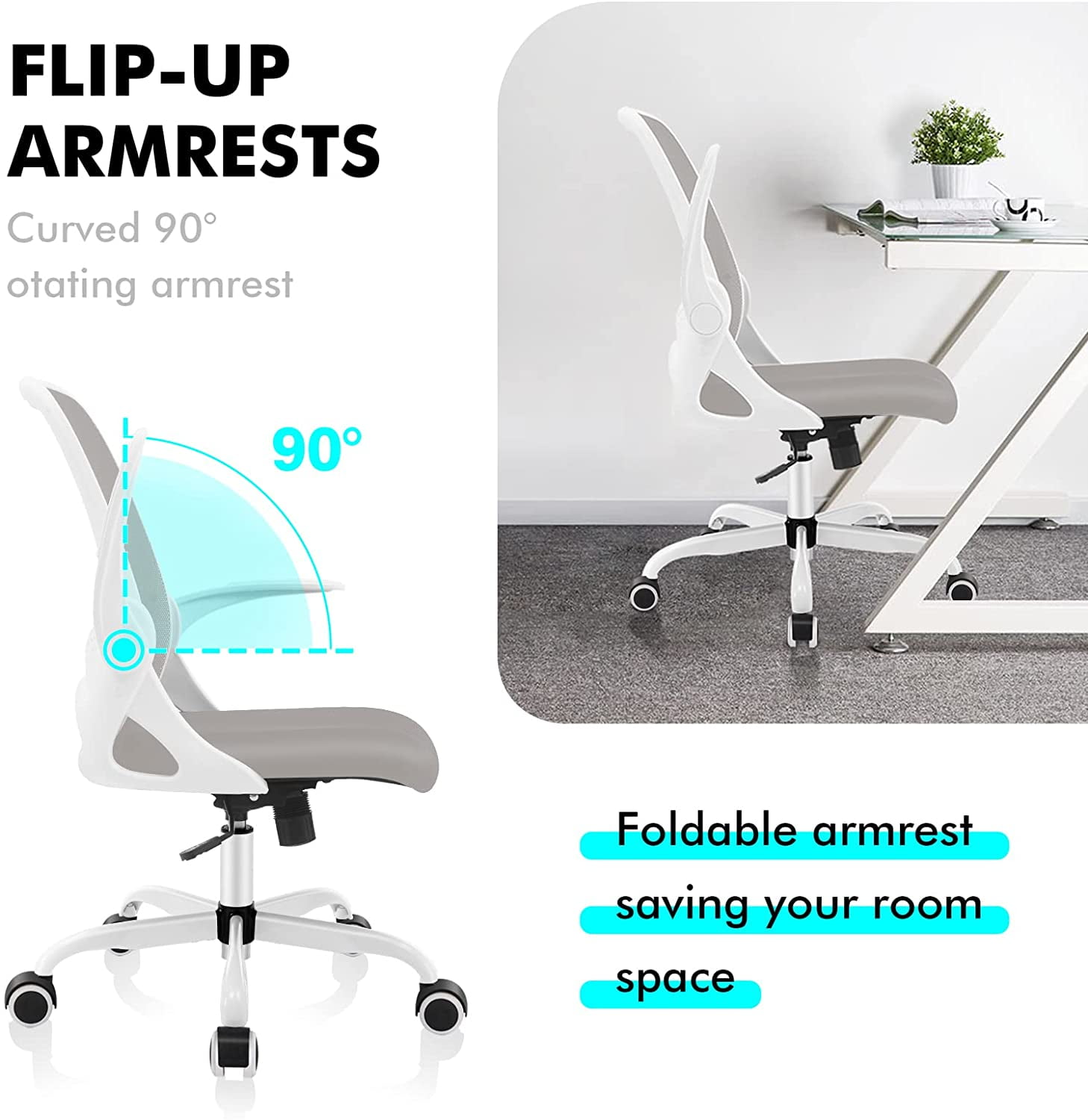 Coolhut Office Chair Ergonomic Home Desk Chair with Adjustable Armrests Mesh Computer Chair, Black